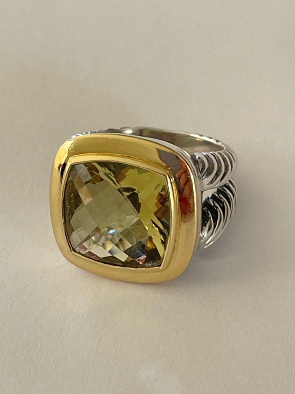 David Yurman, Sterling &  18k gold classic 14mm lemon citrine Albion ring